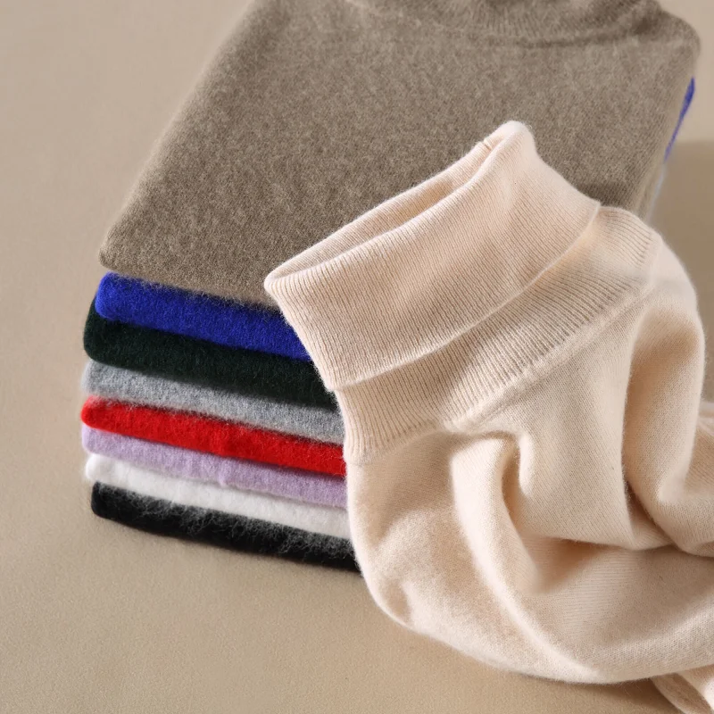 2021 autumn and winter cashmere turtleneck sweater women's head high collar solid color ladies | Женская одежда