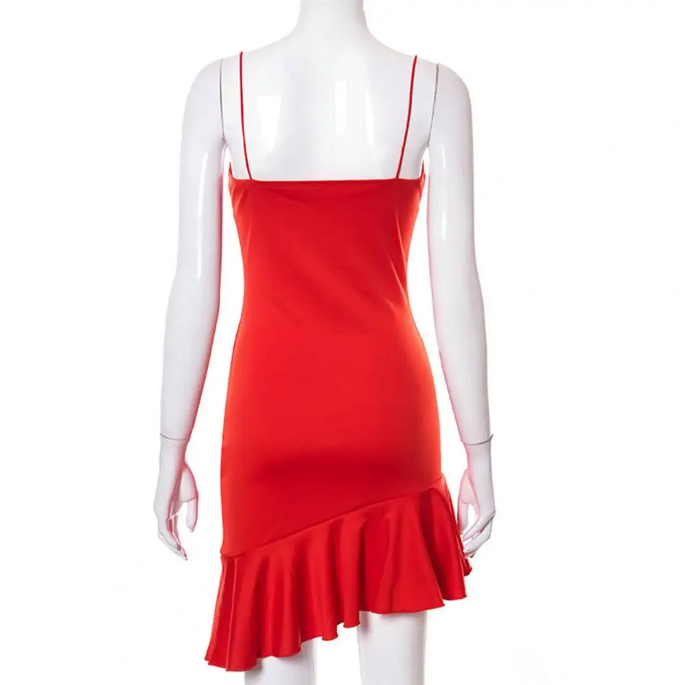 

Sleeveless Women Dress 2021 Backless Dress V-neck Sling Dress Ruffles Bodycon Sling Dress for Daily Wear