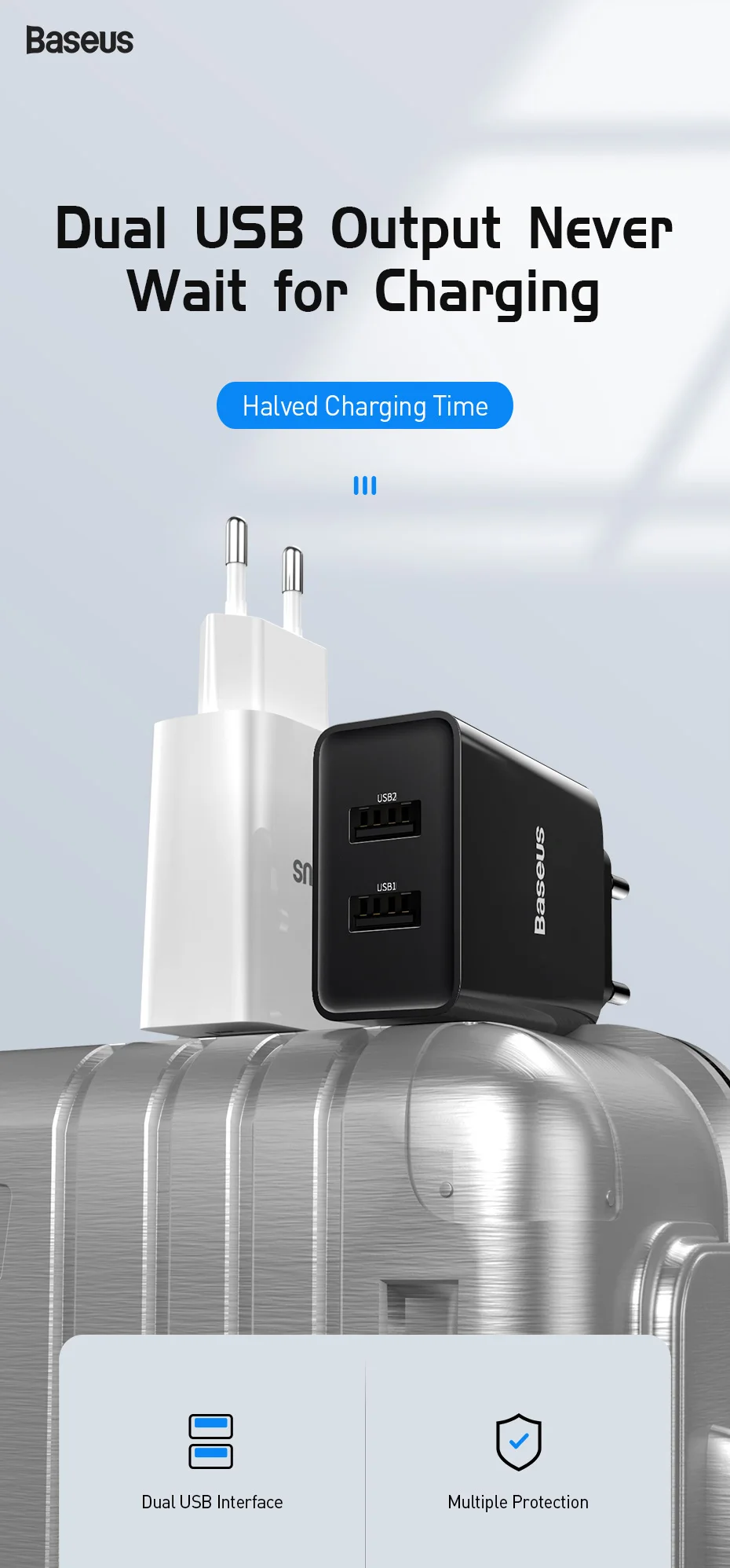 Baseus Dual USB зарядное устройство для iPhone 11 Pro Max X 8 6 быстрое зарядное устройство для samsung S9 Xiaomi Mi 8 huawei mate 30 зарядное устройство для мобильного телефона
