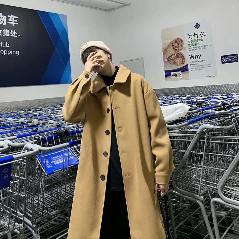 Зимняя ветровка средней длины пальто выше колена однотонный плотный Тренч