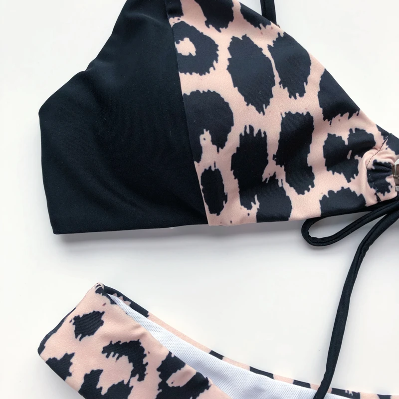

Fors Triangle sexy micro bikini set Leopard women's swimsuit Patchwork bandage knot keyhole swimwear High cut bathing suit 2020