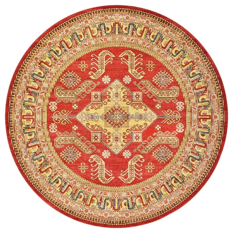 

Nordic Ethnic Mandala Retro Round Mat Flower Printed Round Carpets Living Room Kid Room Jacquard Large Bedroom Baby Crawling Rug