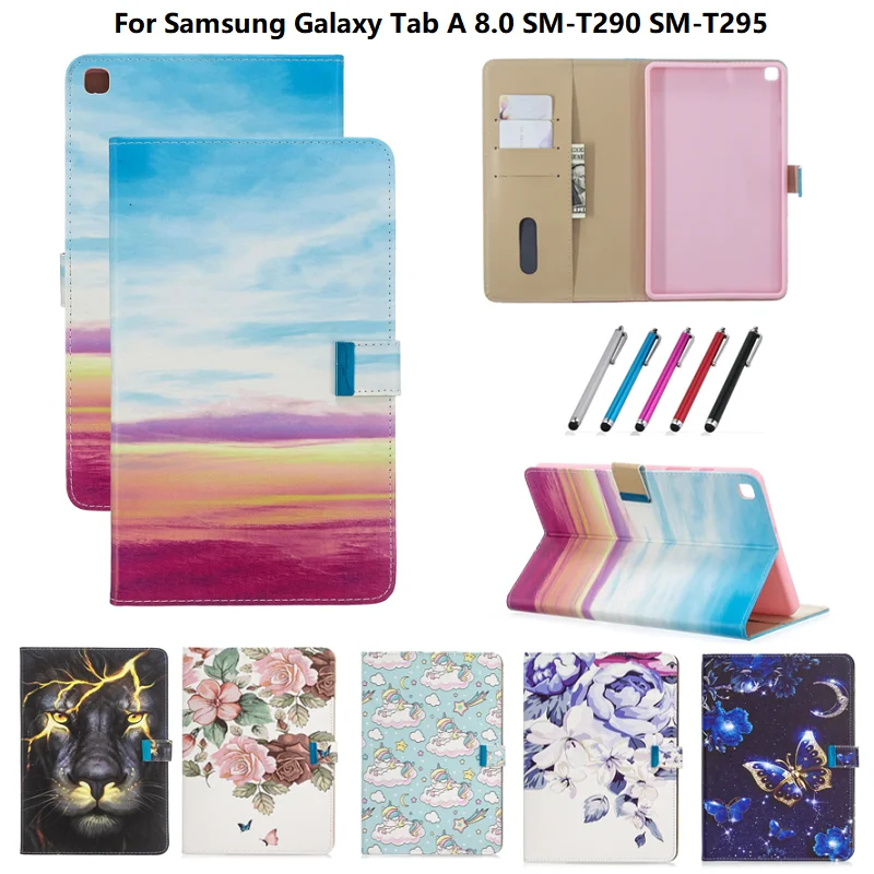 Умный чехол для планшета из экокожи с Цветочным Рисунком бабочки Samsung Tab A 8 0 T295 |
