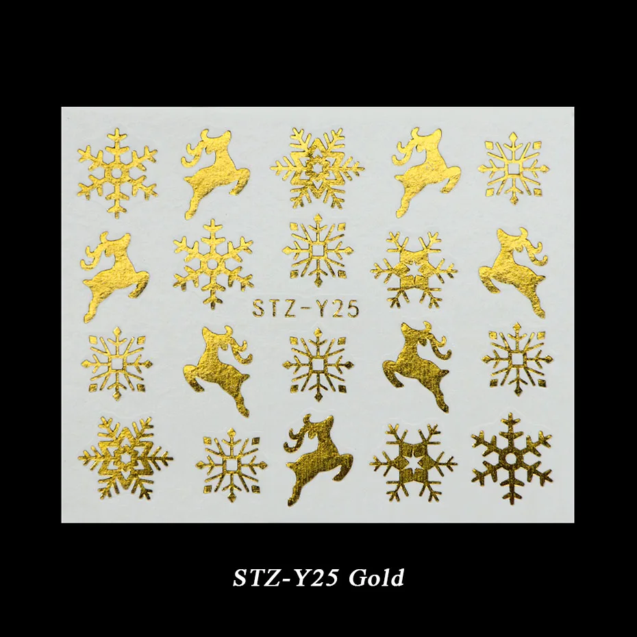 STZ-Y25 Gold 1 лист металла Золото Серебро слайдер Рождество Снежинка воды стикер для маникюра DIY 3D полный обёрточная бумага кончик ногтей лак BESTZ-YA-1 - Цвет: STZ-Y25 Gold