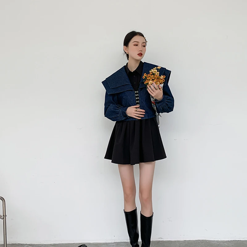 

Black Dress Long Sleeve High Waist Elastic Slim Polo Crop Midi Blouse Dress Mujer Spring Casual Vintage Elegant Lapel Vestidos