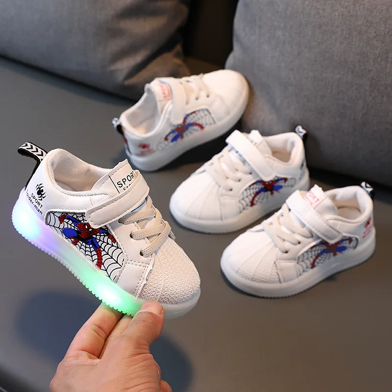 

Cool Disney Lovely Baby First Walkers LED Lighted Glowing Girls Boys Sneakers Classic 5 Stars Infant Tennis Toddlers
