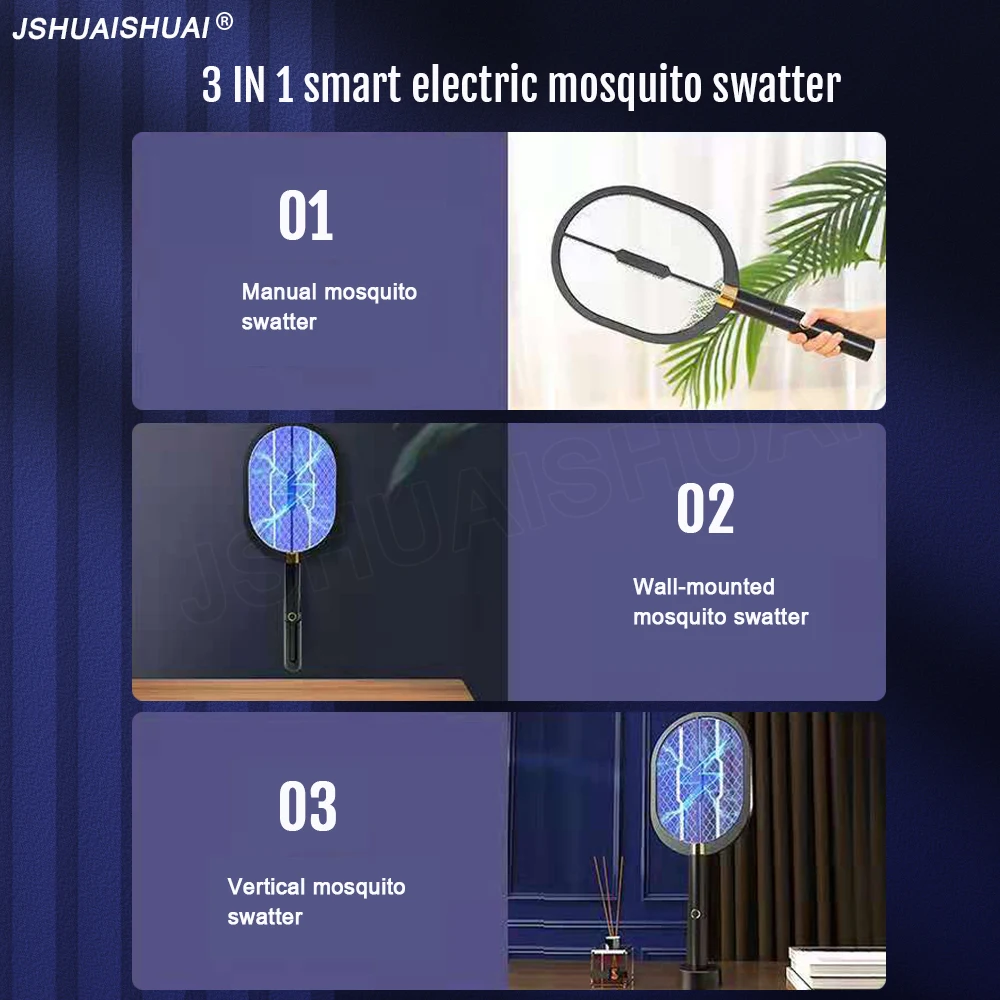 

3 IN 1 LED Mosquito Killer Lamp 3000Volt Electric Bug Zapper Insect Killer USB Rechargeable Anti Mosquito Flies Fly Swatter Trap