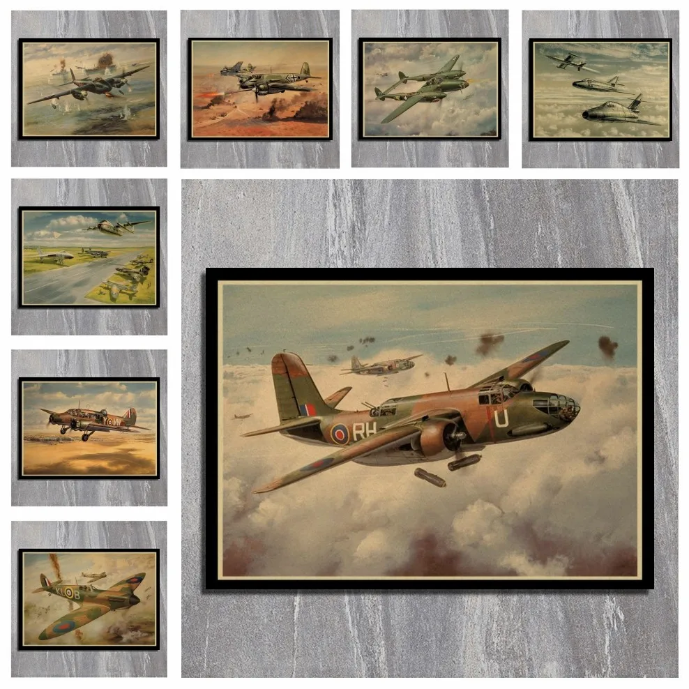 

WW2 fighter air battle aircraft artwork living room decoration home wall art decor Kraft posters
