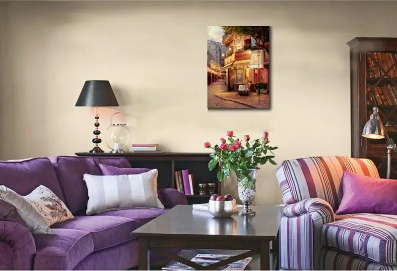 Goedkoop Handgeschilderde Olieverfschilderijen Straat Scapes Stad Landschappen Night Van Parijs Canvas Kunst Voor Muur Decor