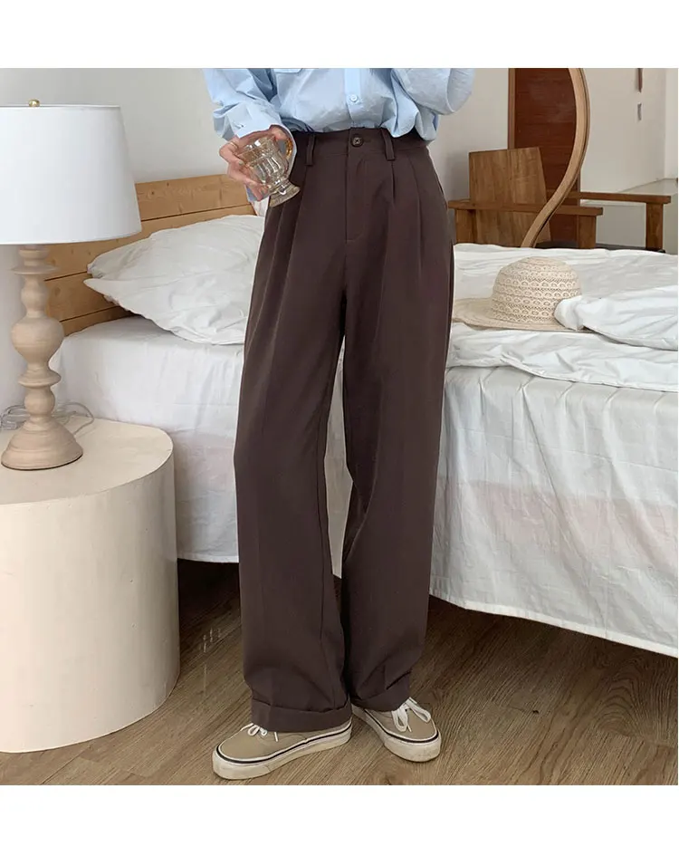 

Whcw Cgdsr Loose Office Solid 2020 Autumn High Waist Casual Pant Winter Plus Size Trousers Women Suit Korean Straight Wide Leg