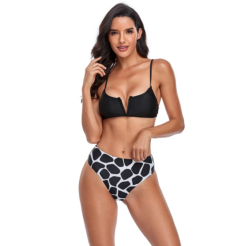

2021 Summer New Fashion High Waist Bikini Bifurcated Print Sexy Swimsuit Women Suit