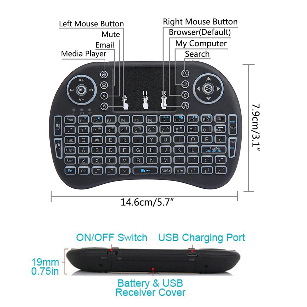 Мини беспроводная клавиатура сенсорная цветная мышь с подсветкой пульт