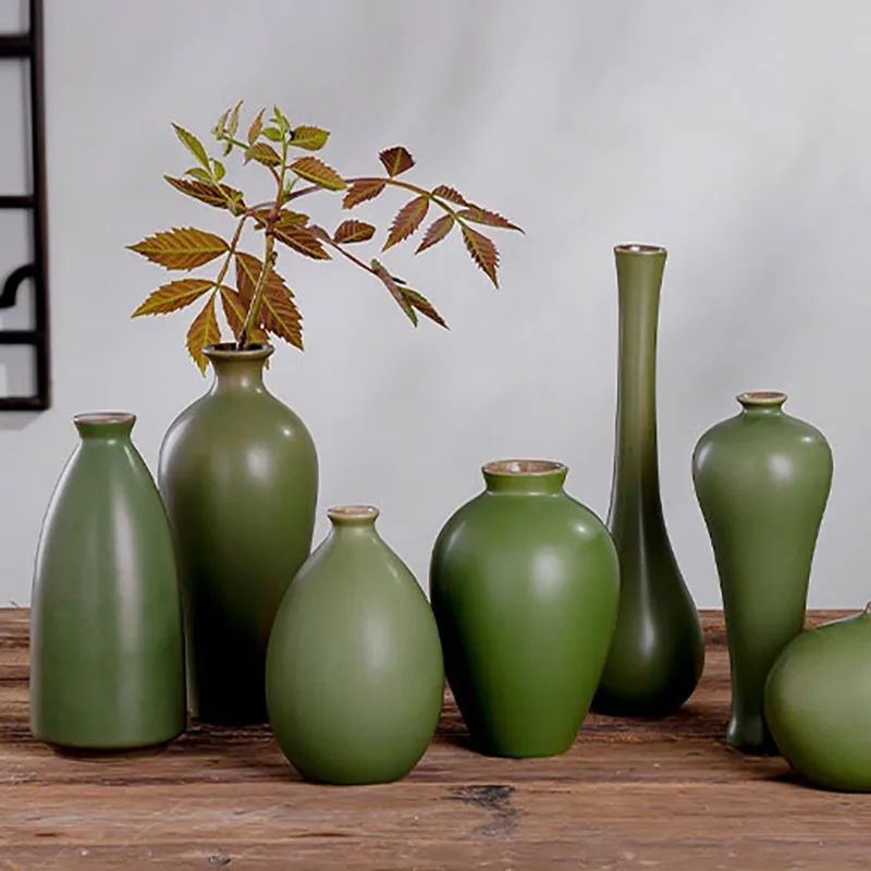 

Vintage Chinese Miniature Ceramic Vase Living Room Flowers Pot Arrangement Flower Art Tea Mat Tabletop Household Zen Decoration