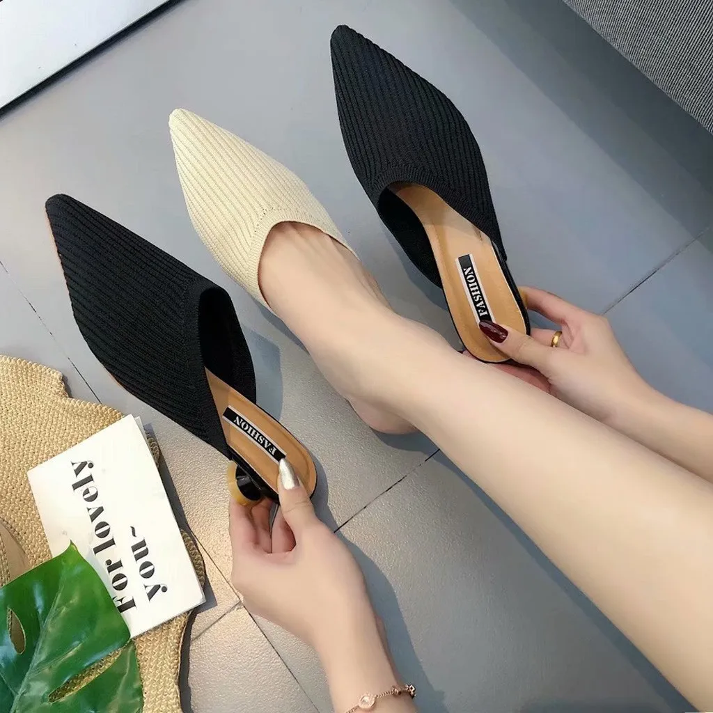 Женские сетчатые полутапочки без застежки вечерние шлепанцы на низком каблуке с