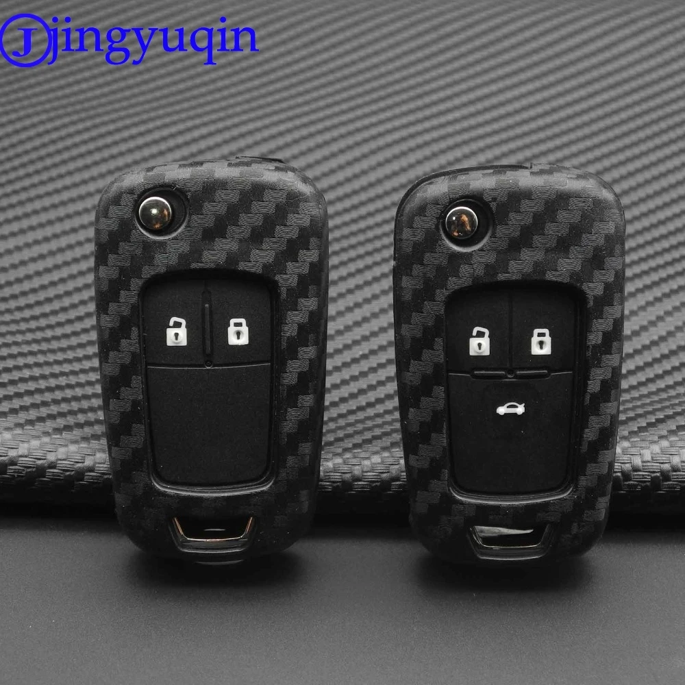 Силиконовый чехол для ключей от машины jingyuqin 2B из карбона Chevrolet Cruze Aveo Trax Opel Astra Corsa
