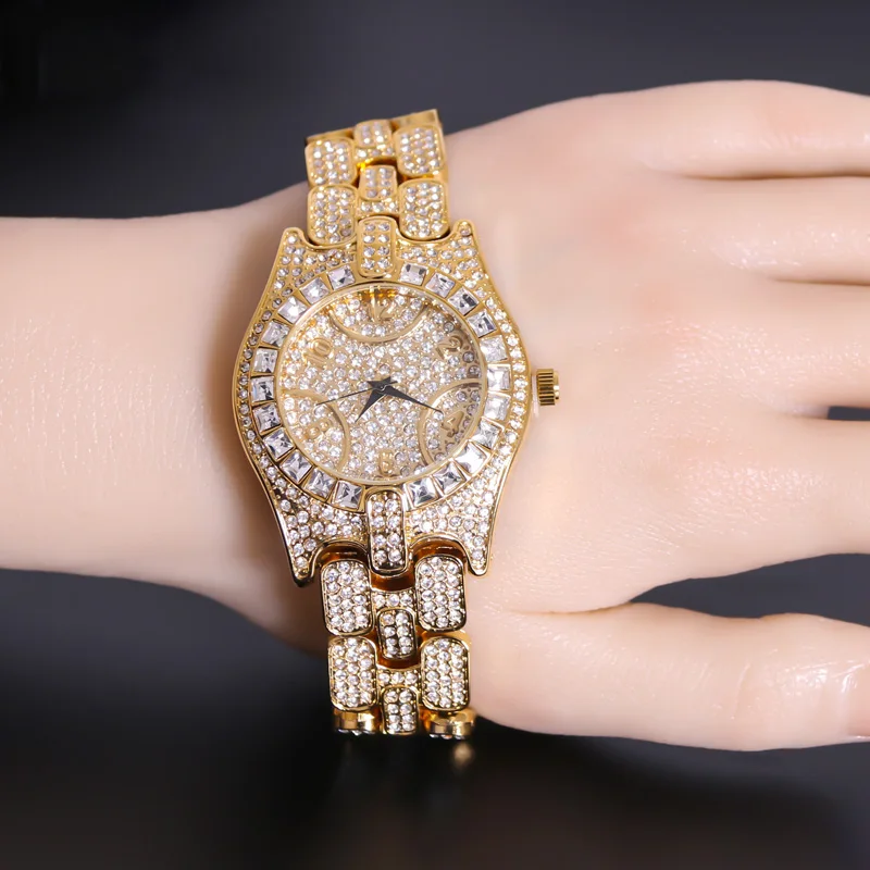 Мужские часы шикарные Iced Out золотые Сияющие CZ кварцевые наручные для мужчин хип