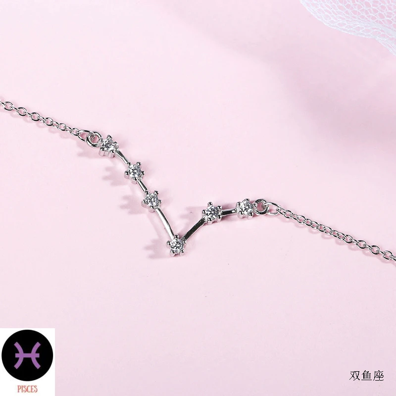 Pisces ElfoPlataSi Real 925 Sterling Silver Crystal Taurus Capricorn Scorpio Twelve Constellation Bracelet Bangle Women Wedding Jewelry - Окраска металла: Pisces