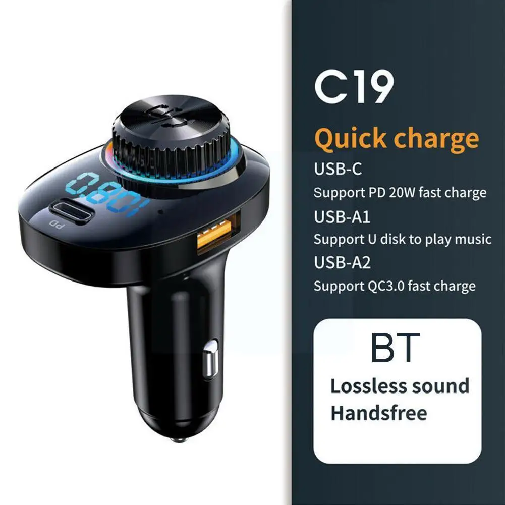 

Автомобильный беспроводной Bluetooth FM-передатчик, FM-трансмиттер с двумя USB-портами, Bluetooth зарядное устройство, плеер с двойным супер дисплеем и ...