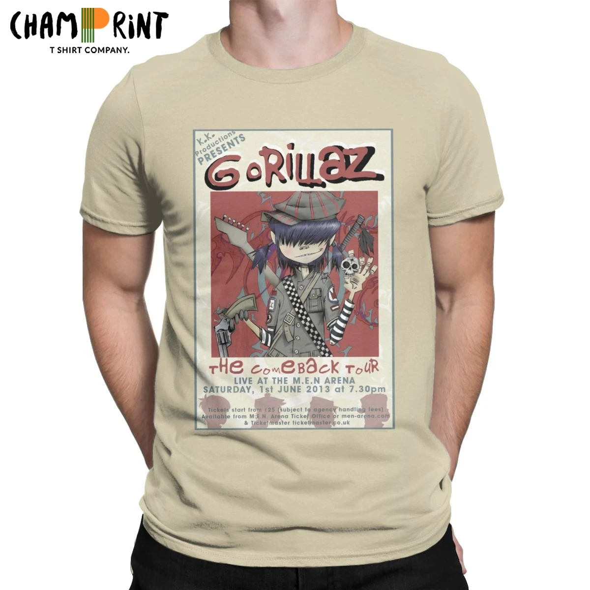 

Men T-Shirt Gorilaz Comeback Tour Leisure Pure Cotton Tee Shirt Short Sleeve Music Rock T Shirt O Neck Clothing Original