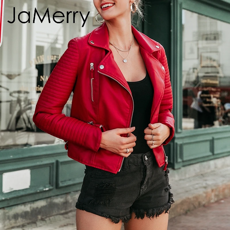 JaMerry женские стеганые куртки из искусственной кожи Осень-зима мотоциклетная