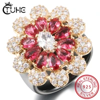s925 sterling silver oversize red gold flower women rings comfortable fit healthy ceramic rings size 6 12 wedding christmas gift