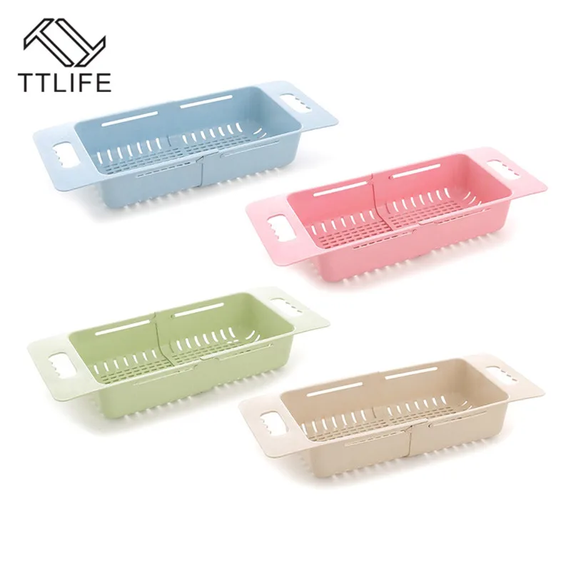 

New Creative Adjustment Sink Telescopic Washing Basket Washing Fruit Household Vegetable Basket Kitchen Drain Basket Shelf