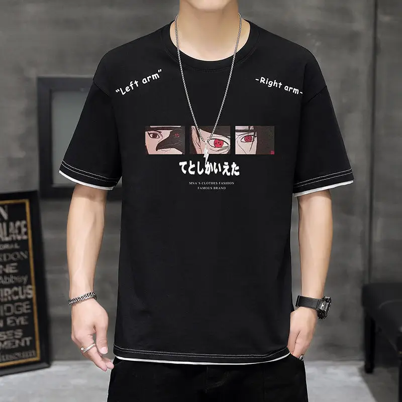 

Short sleeve T-shirt men loose fake two summer casual trend men's T-shirt young students men's jacket