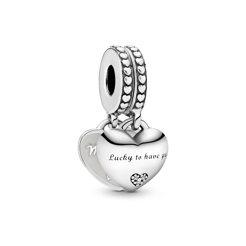 

925 Sterling Silver Daughter- & Mother in Law Split Dangle Heart Pendant Fit Original Pandora Bracelet Necklace Silver Jewelr