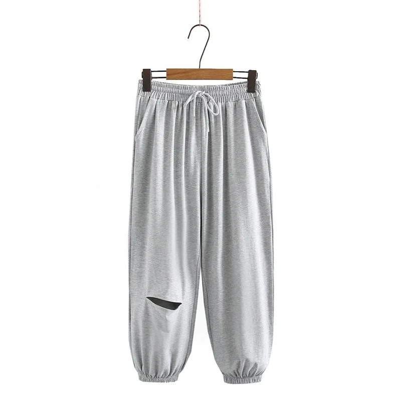 

Plus Size XL-4XL Grey Black Women's Sportswear Pants Elastic Waist Casual Summer Autumn Ankle Trousers