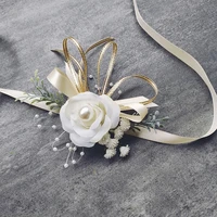 wrist corsage wedding bridesmaid bracelet silk rose flower party prom girl wrist corsage wedding boutonniere prom accessories
