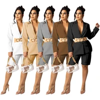 women long sleeve button up suit coat and shorts two piece set casual office lady wear outfits fall loungewear matching sets