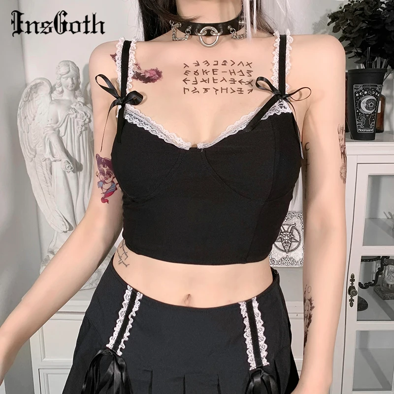 

InsGoth Y2K Sexy Lace Black Camis Goth Backless Bra Build Corset Tops Vintage Aesthetic Summer Crop Top High Street Basic Camis