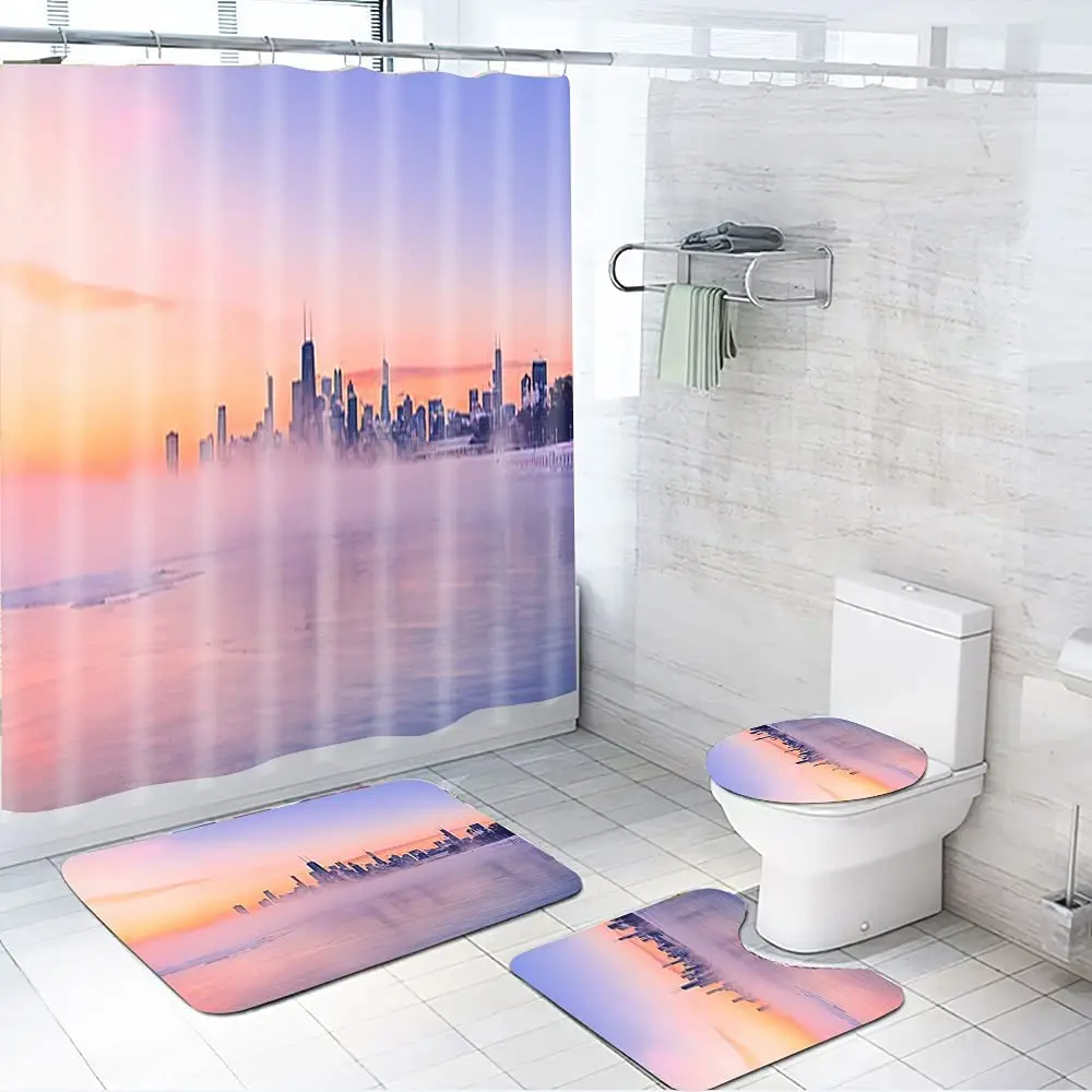 

Polar Whirlpool Storm Print Shower Curtain Set Carpet Cover Toilet Cover Bathroom Mat Cushion Cover Bathroom Curtain Household