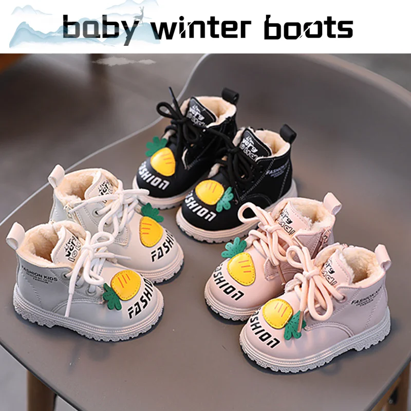 

Children Martin Boots Thick Cotton Baby Boys Winter Warm Boots Kids Fashion Cute Cartoon 1-2y Soft First Walker Shoes for Girls