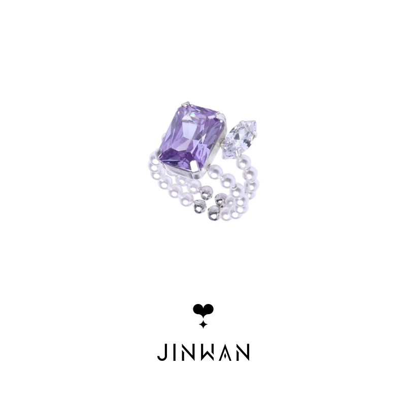 

Jinwan Worry Series New Niche Original Ins Simple Christmas Vintage Zircon Open-End Pearl Ring Female