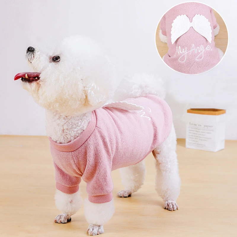 Зимняя одежда для собак маленьких 3D толстовки с крыльями ангела пальто куртка