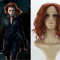 black widow cosplay wigs natasha romanoff wig short curly mixed red brown heat resistant synthetic hair free wig cap