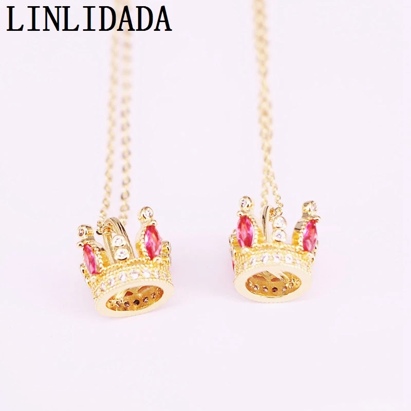 

10Pcs Wholesale Gold Color Micro Pave CZ Zirconia Crown Charms Pendant Necklace Fashion Jewelry For Wedding Party Gifts