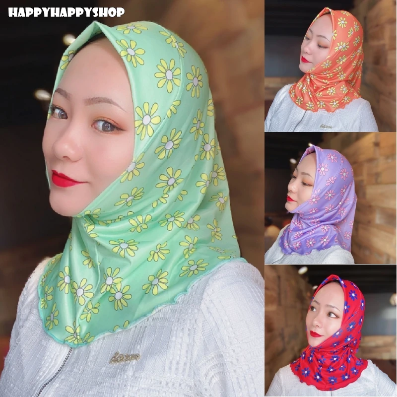 Летний женский шарф с цветочным принтом мусульманский хиджаб тюрбан головной