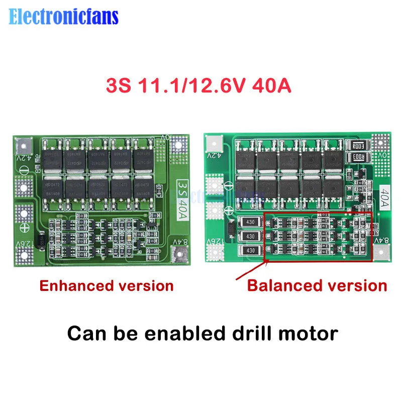 Модуль защиты PCB BMS 3S 40А защитная плата зарядника литий ионных и полимерных