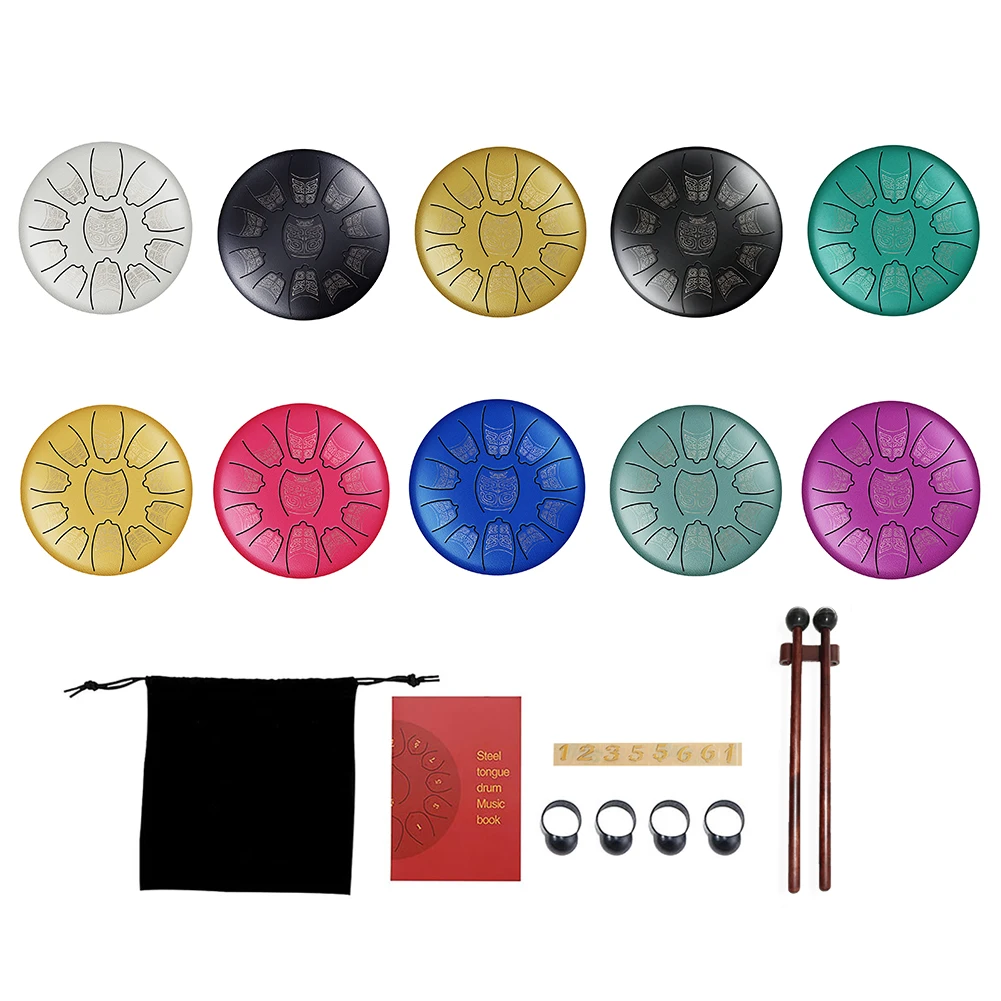 

6 inch Retro Ethereal Steel Tongue Drum 11 Tune Hand Pan Drum Tank with Mallets Drumstick Finger Cots Stand Drum Bag