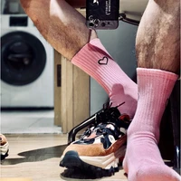 fashion pink black white letter heart shaped unique design socks sexy gay men nylon sports long tube football socks comfortable