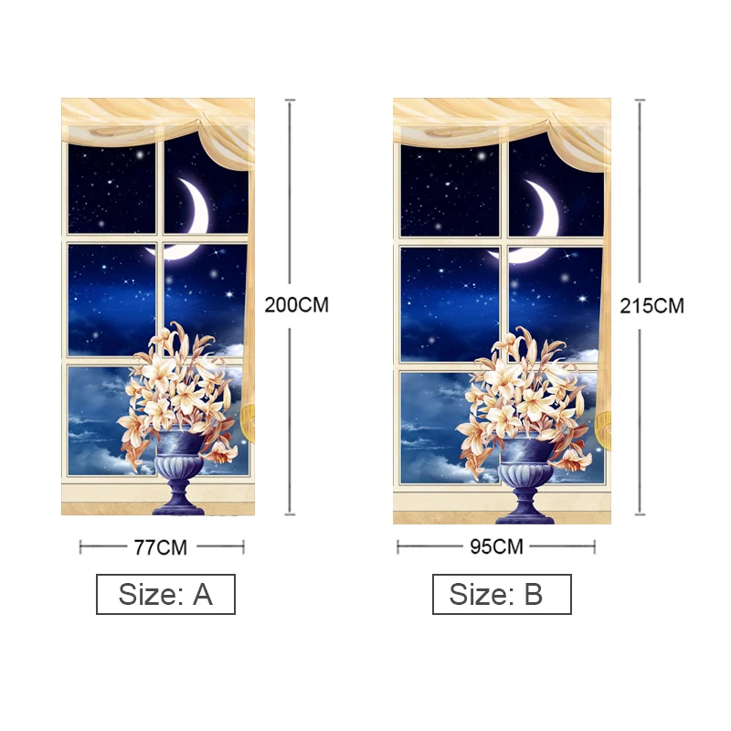 DIY дверь стикер ПВХ водонепроницаемый самоклеющиеся Звездное Окно Луна 3D обои