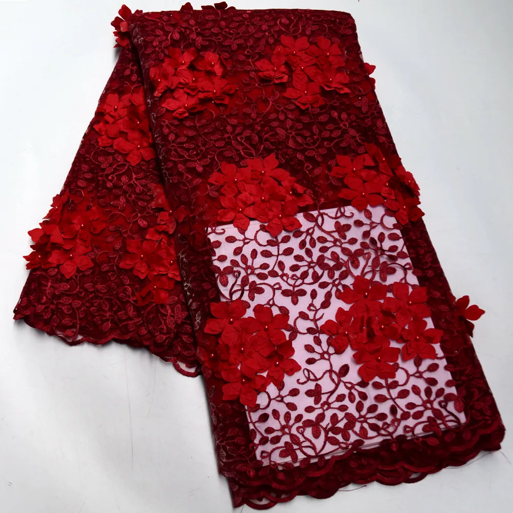 

Latest Design 3D Flowres Beaded Lace Fabric French Lace Fabric High Quality African Nigerian Lace Fabric For Party Dress