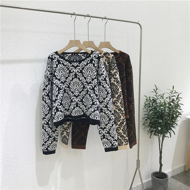 Осенний винтажный свитер с принтом женские джемперы вязаные пуловеры | Женская