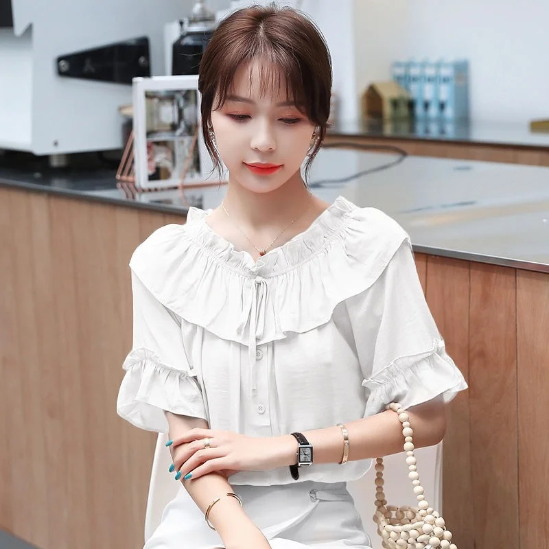 

Plus Size Shirts Womens Tops Blouses 2021 Summer Women Blouse Loose Shirt Chiffon Female Short Sleeve Blusas Feminine Top XY8