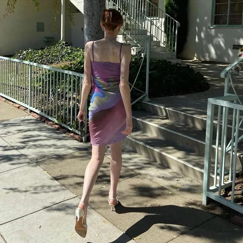 

New abstract print gauze sexy dress