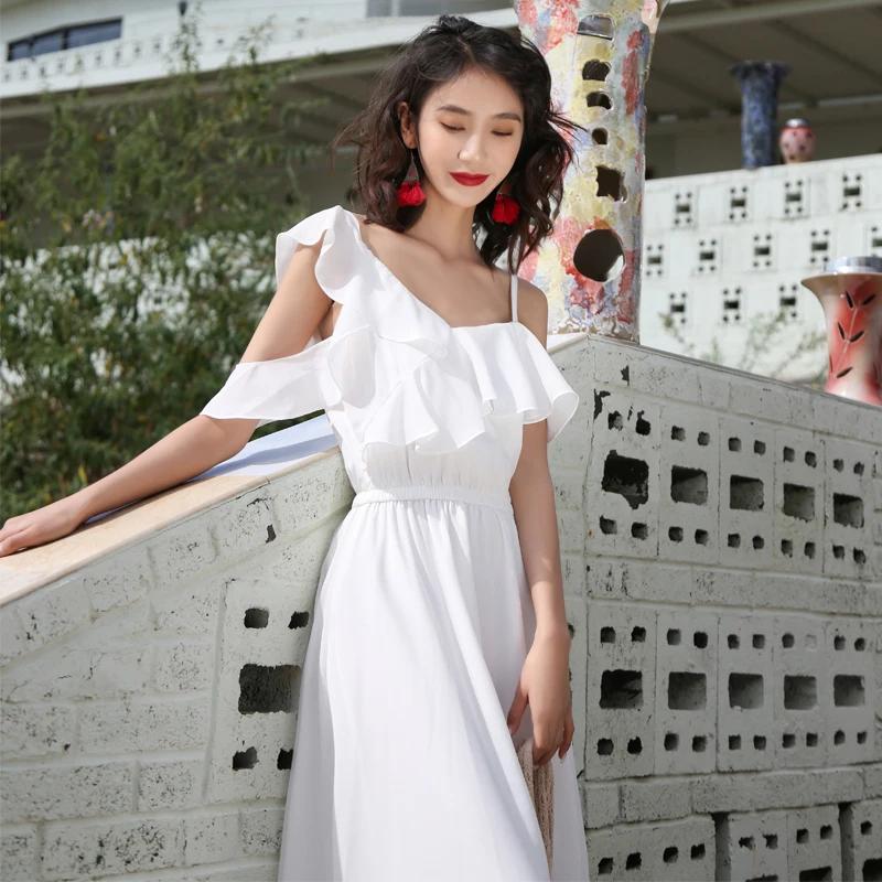 

COIGARSAM Beach Style Women Long dress New Summer Dresses Red White 1839