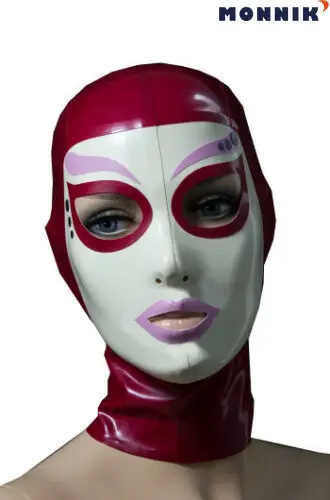 Привлекательная латексная маска на капюшоне MONNIK из латекса и белого цвета
