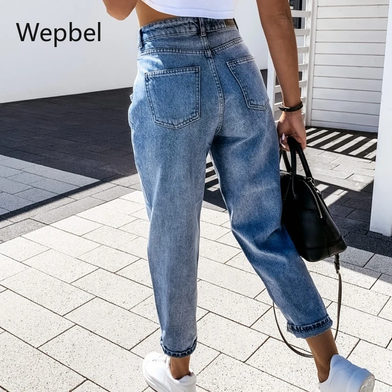

Wepbel Летняя женская уличная джинсы для женщин, модные повседневные штаны-шаровары джинсовые штаны брюки с высокой талией винтажный купальни...